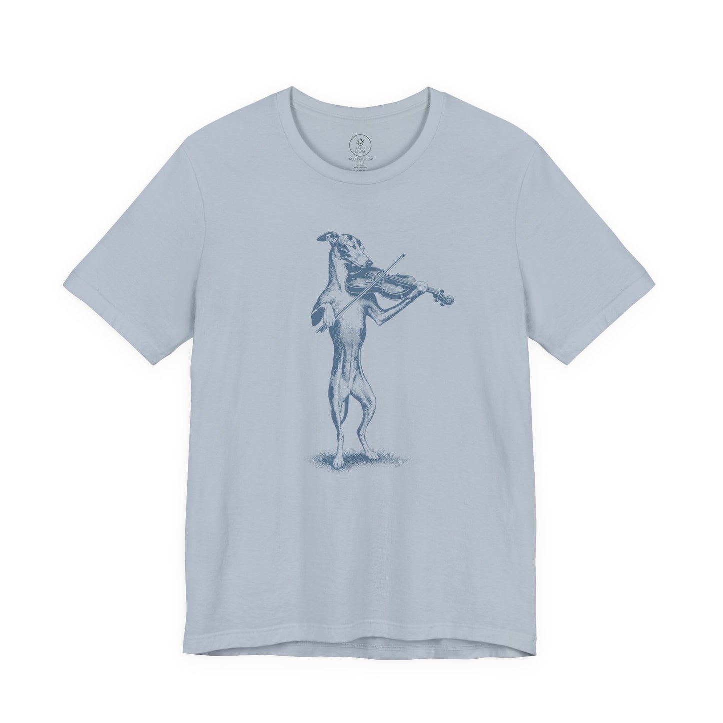Italian Greyhound Whippet Violin T-Shirt Light Blue Taco-Dog