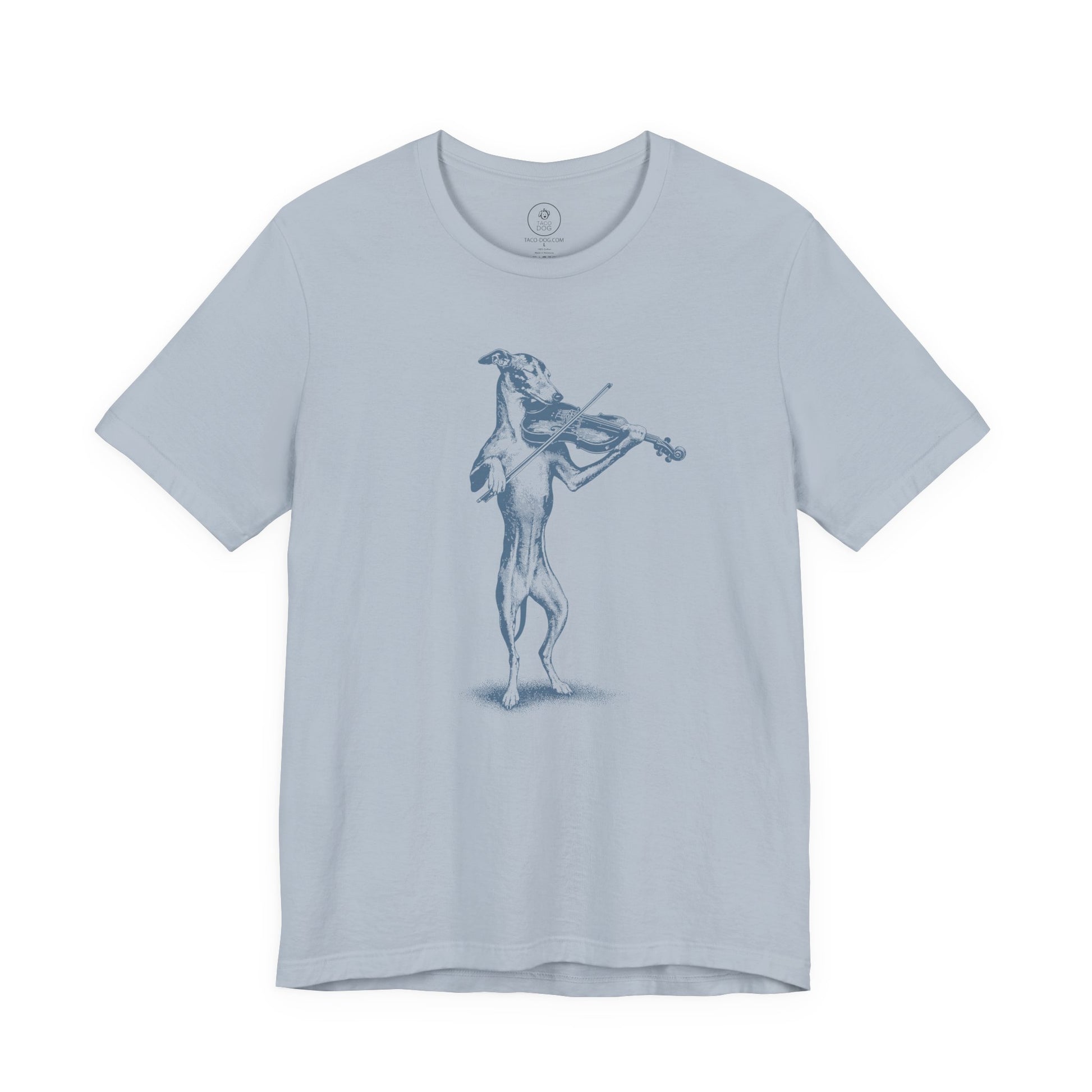 Italian Greyhound Whippet Violin T-Shirt Light Blue Taco-Dog