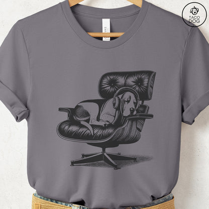 Basset Hound Eames Headphones T-Shirt Storm XS Taco-Dog