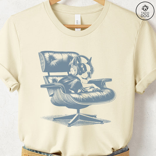 Boston Terrier Eames Headphones T-Shirt Natural XS Taco-Dog