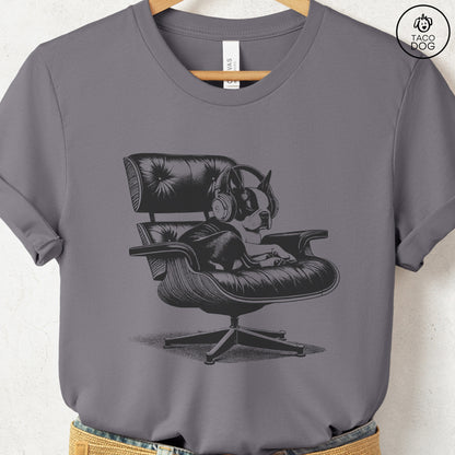 Boston Terrier Eames Headphones T-Shirt Storm XS Taco-Dog