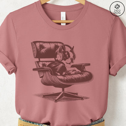 Boston Terrier Eames Headphones T-Shirt Heather Mauve XS Taco-Dog