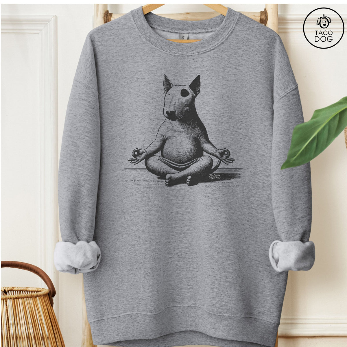 Bull Terrier Meditate Sweatshirt Graphite Heather Taco-Dog
