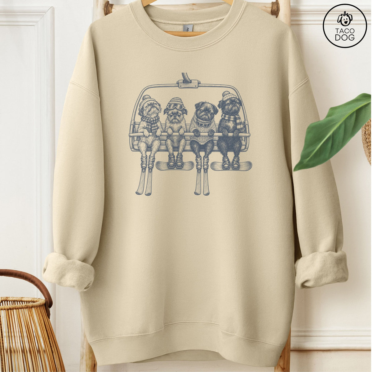 Brussels Griffon Chair Lift Sweatshirt Sand Taco-Dog