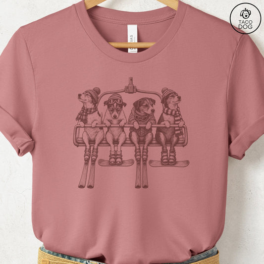 Jack Russell Chair Lift T-Shirt Heather Mauve Taco-Dog