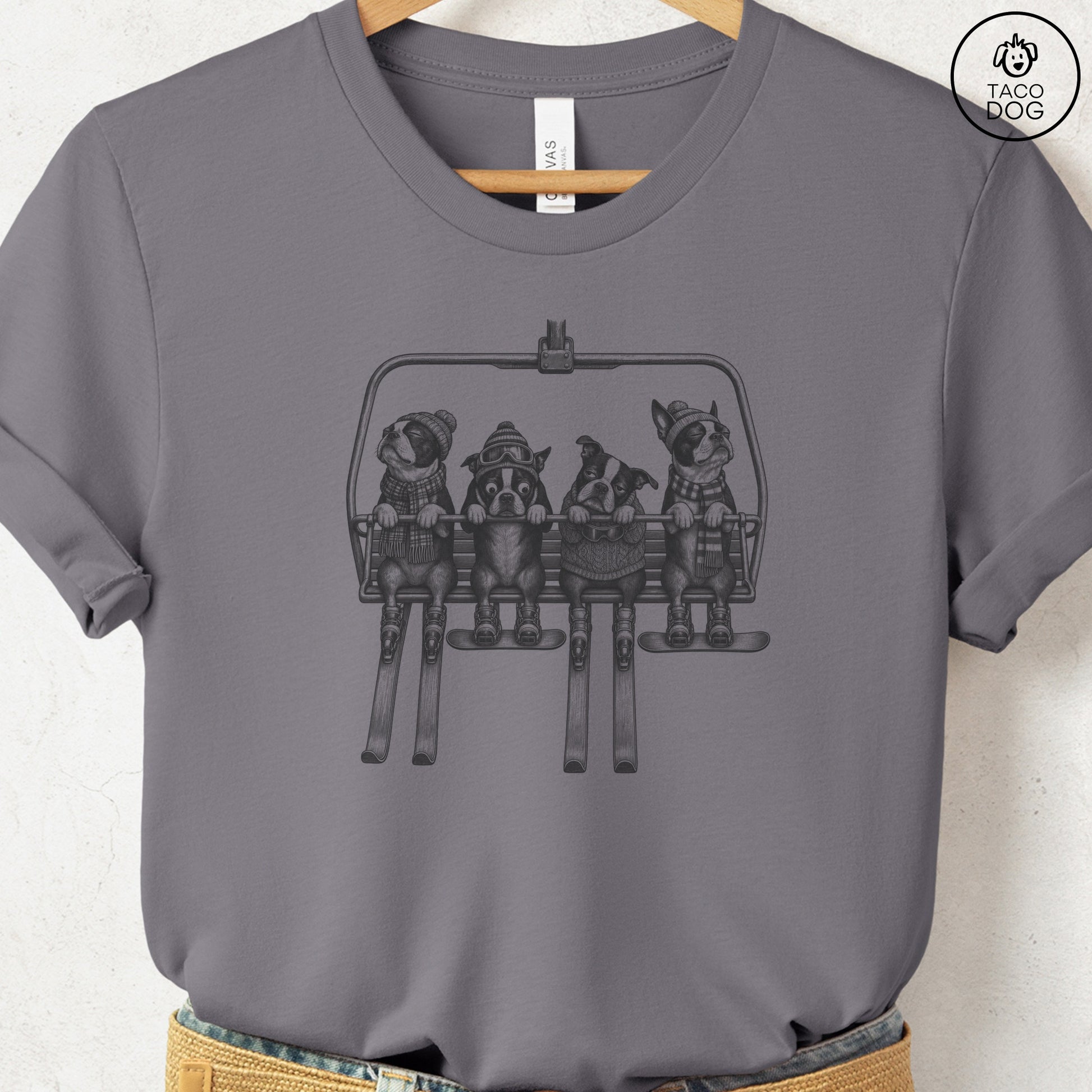 Boston Terrier Chair Lift T-Shirt Storm Taco-Dog