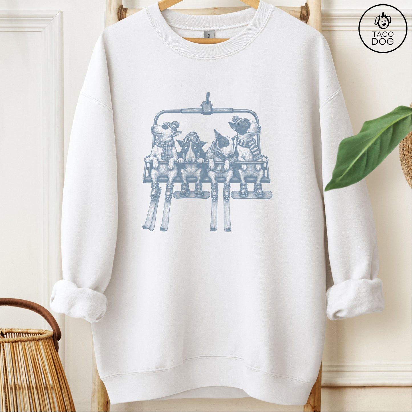 Bull Terrier Chair Lift Sweatshirt White Taco-Dog