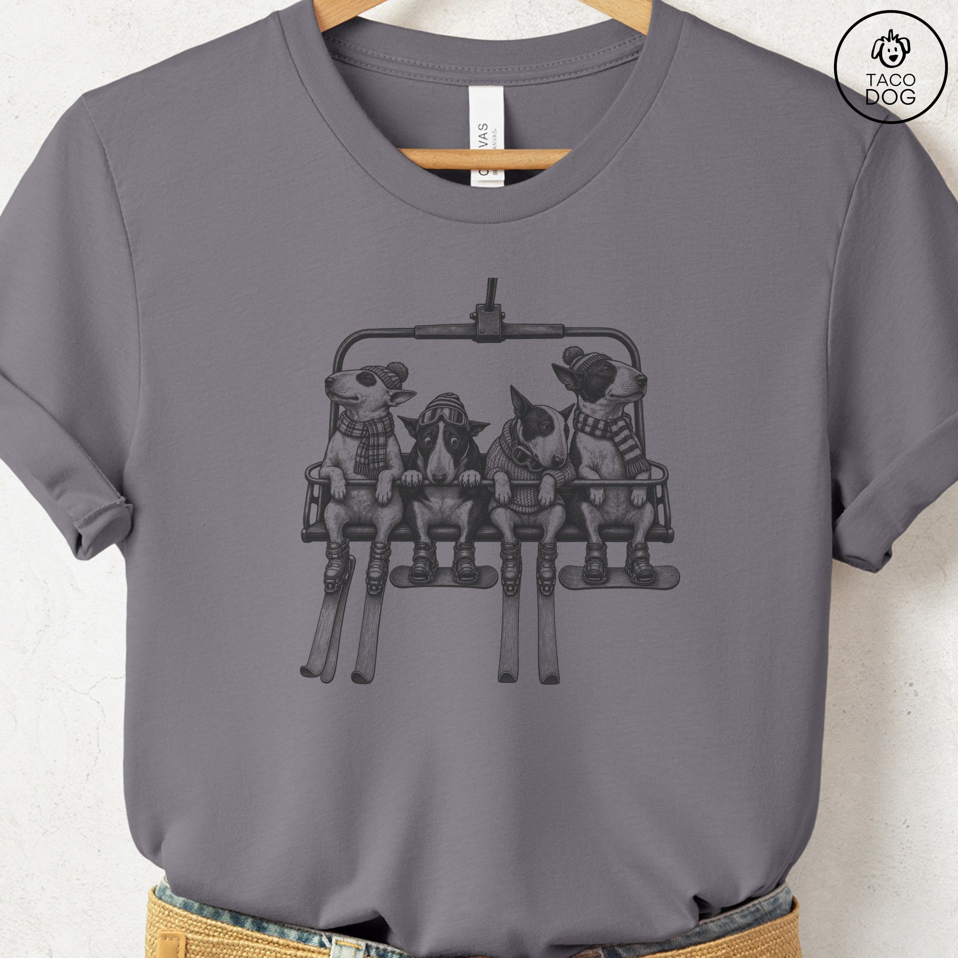 Bull Terrier Chair Lift T-Shirt Storm Taco-Dog