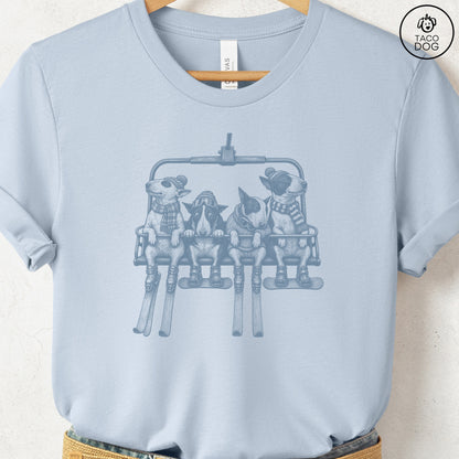 Bull Terrier Chair Lift T-Shirt Light Blue Taco-Dog