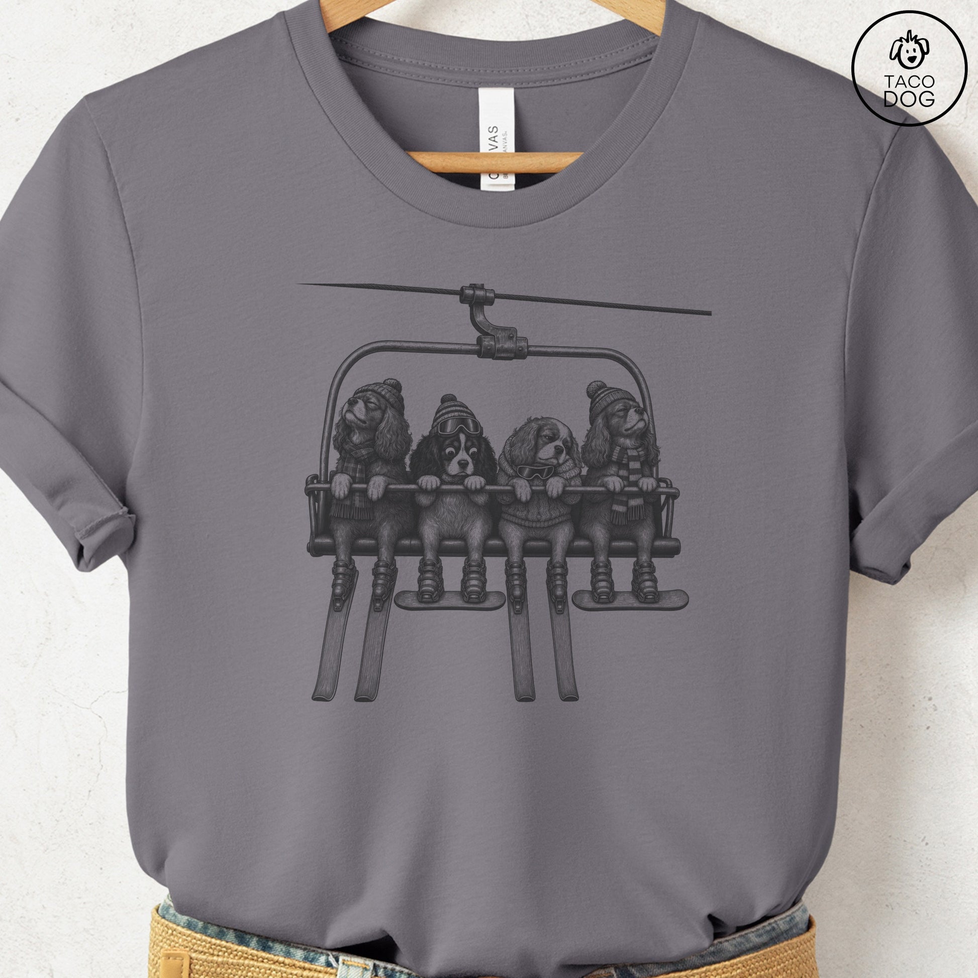 Cavalier King Charles Spaniel Chair Lift T-Shirt Storm Taco-Dog