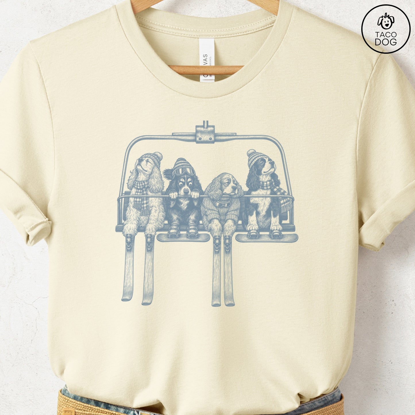 Cocker Spaniel Chair Lift T-Shirt Natural Taco-Dog