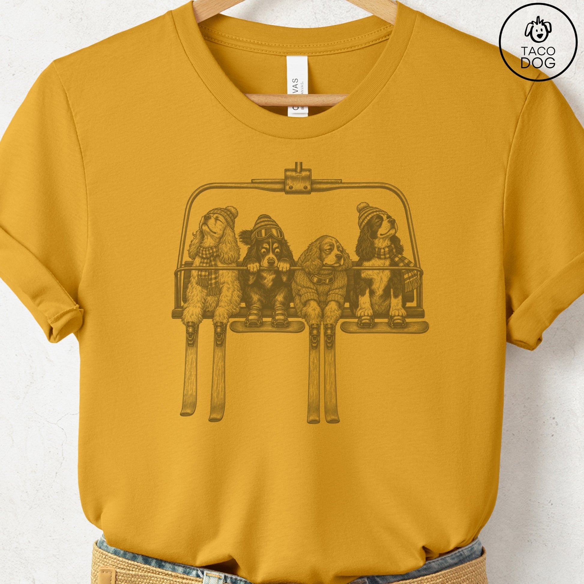 Cocker Spaniel Chair Lift T-Shirt Mustard Taco-Dog