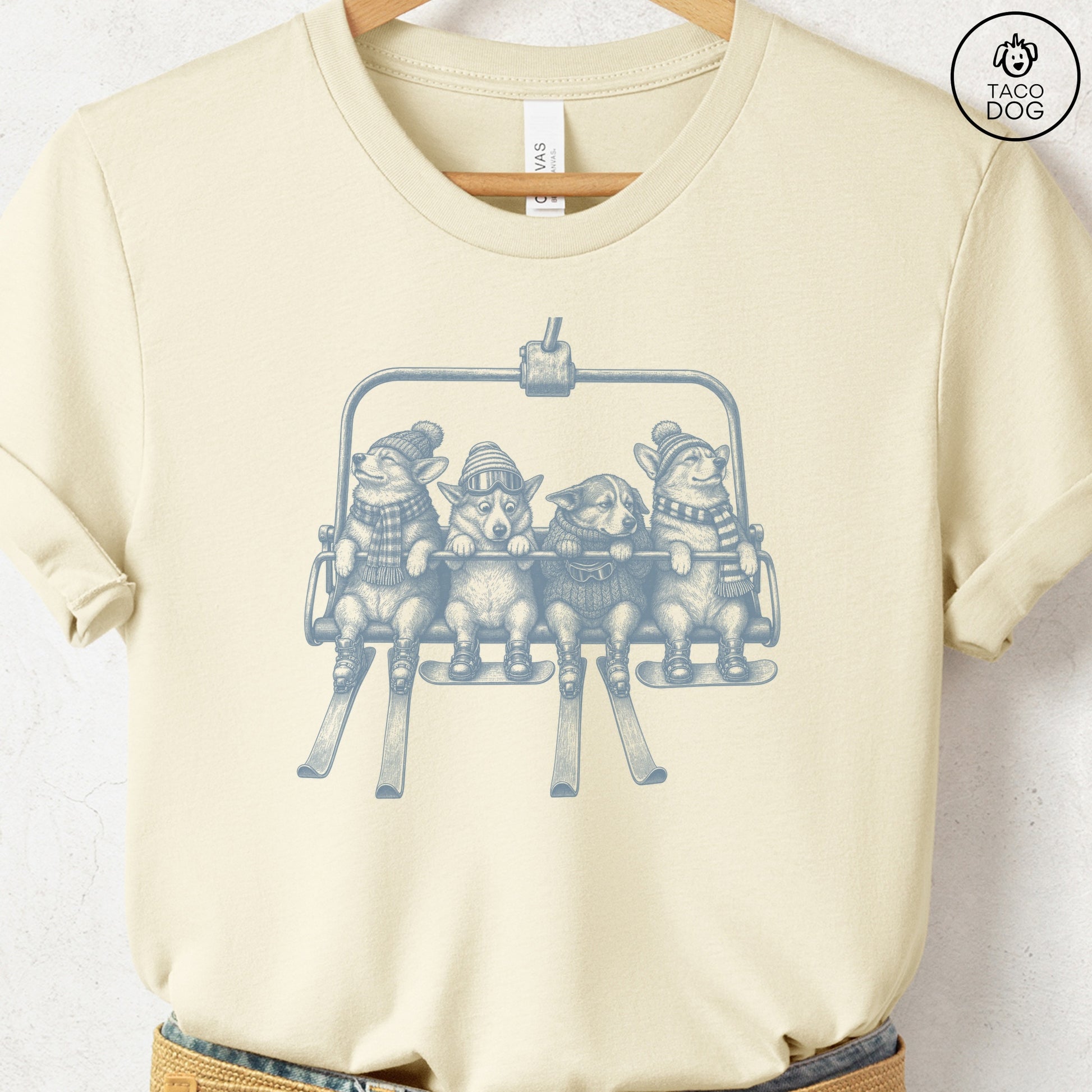 Corgi Chair Lift T-Shirt Natural Taco-Dog