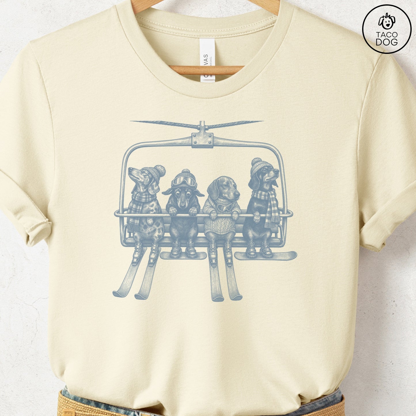 Dachshund Chair Lift T-Shirt Natural Taco-Dog