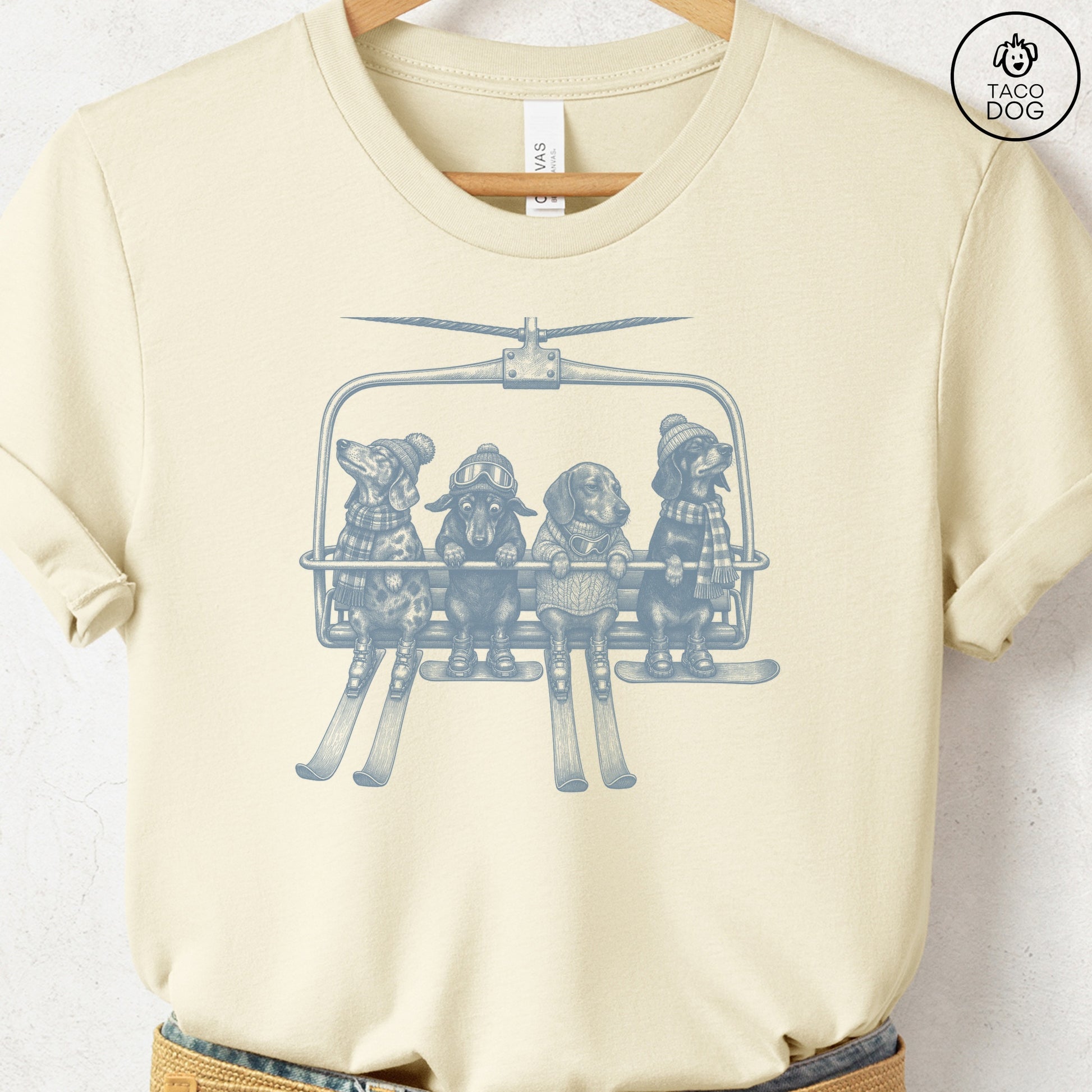 Dachshund Chair Lift T-Shirt Natural Taco-Dog