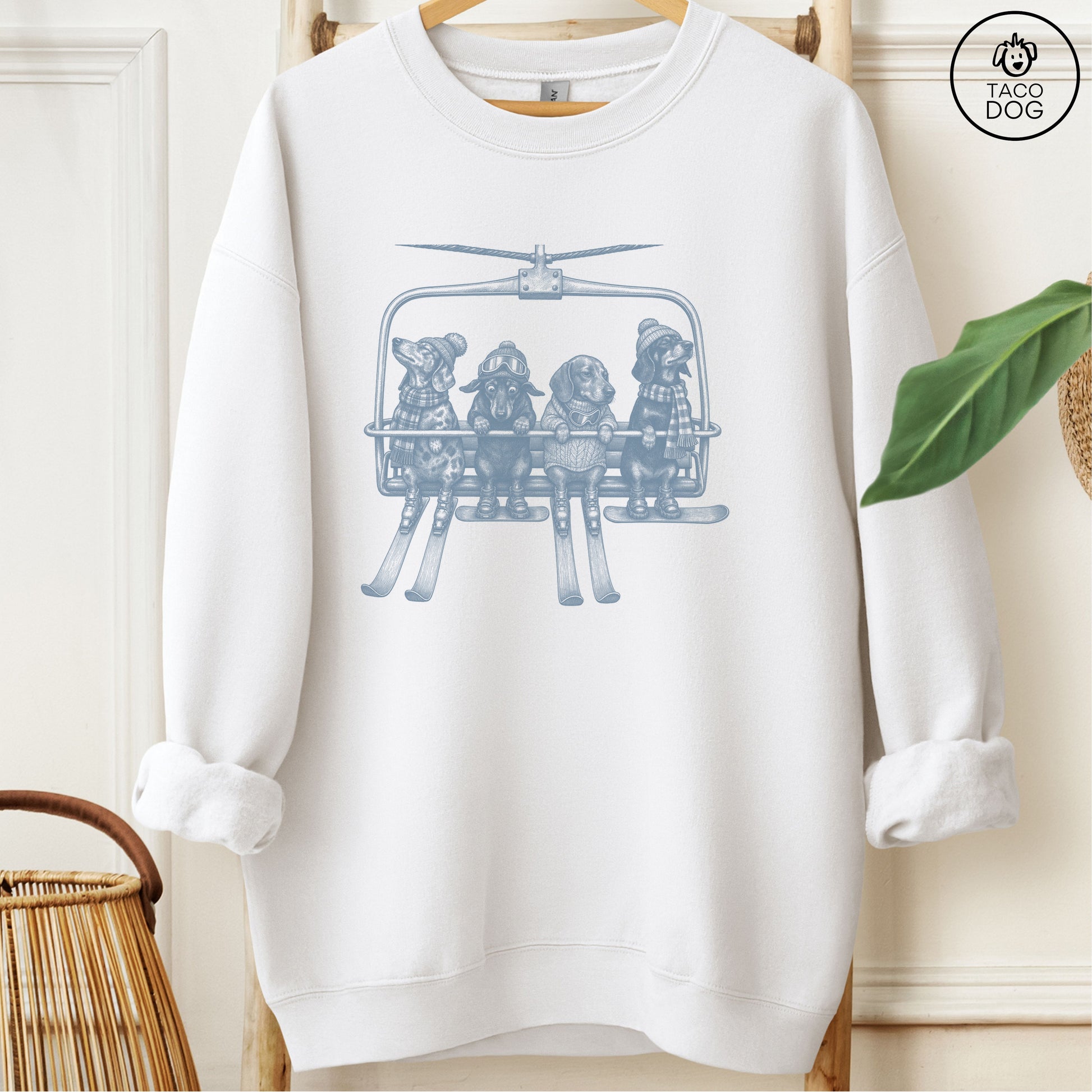 Dachshund Chair Lift Sweatshirt White Taco-Dog