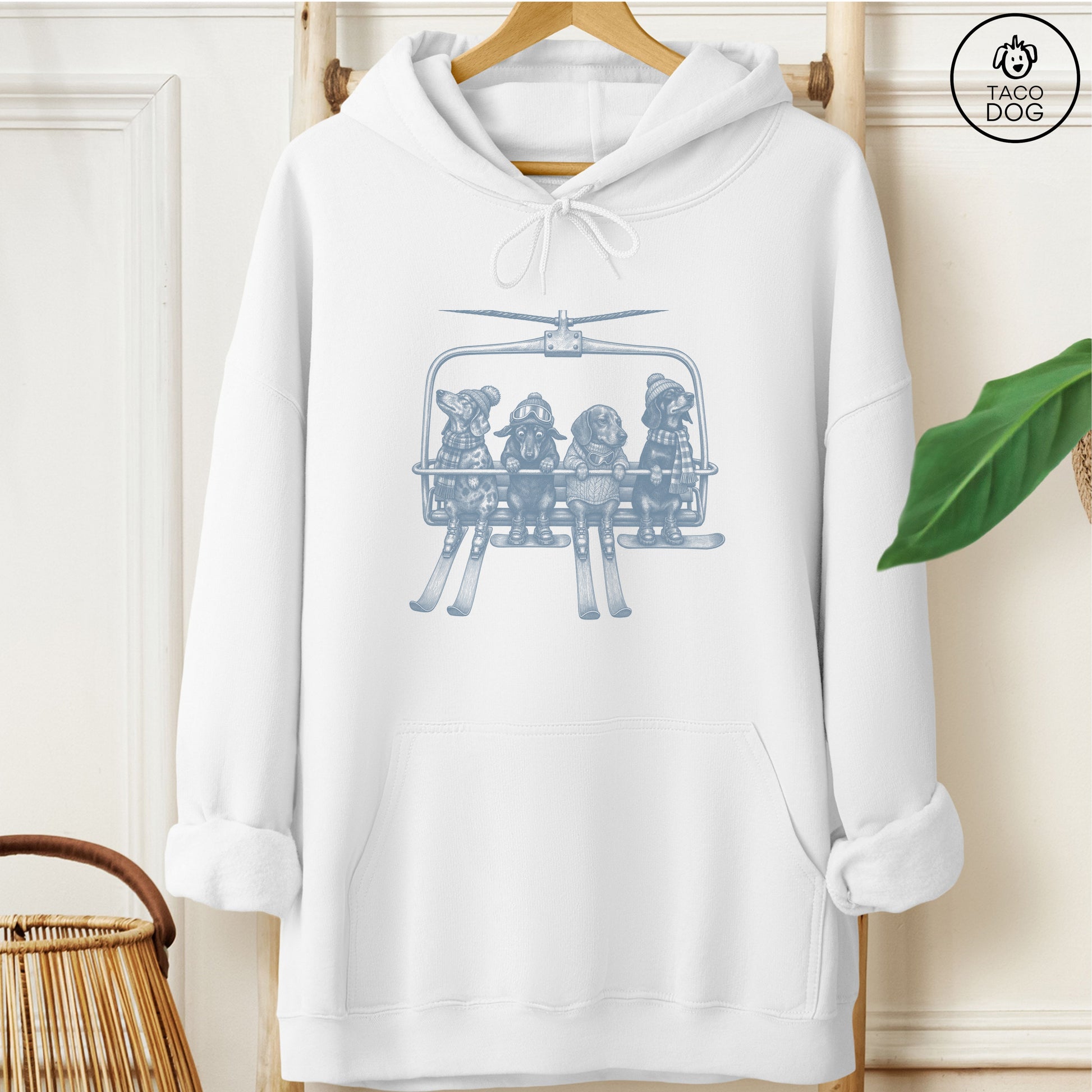 Dachshund Chair Lift Hoodie White Taco-Dog