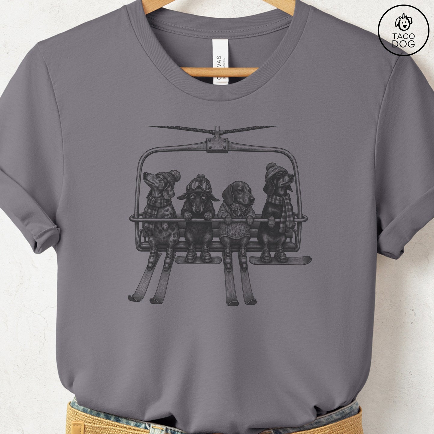 Dachshund Chair Lift T-Shirt Storm Taco-Dog