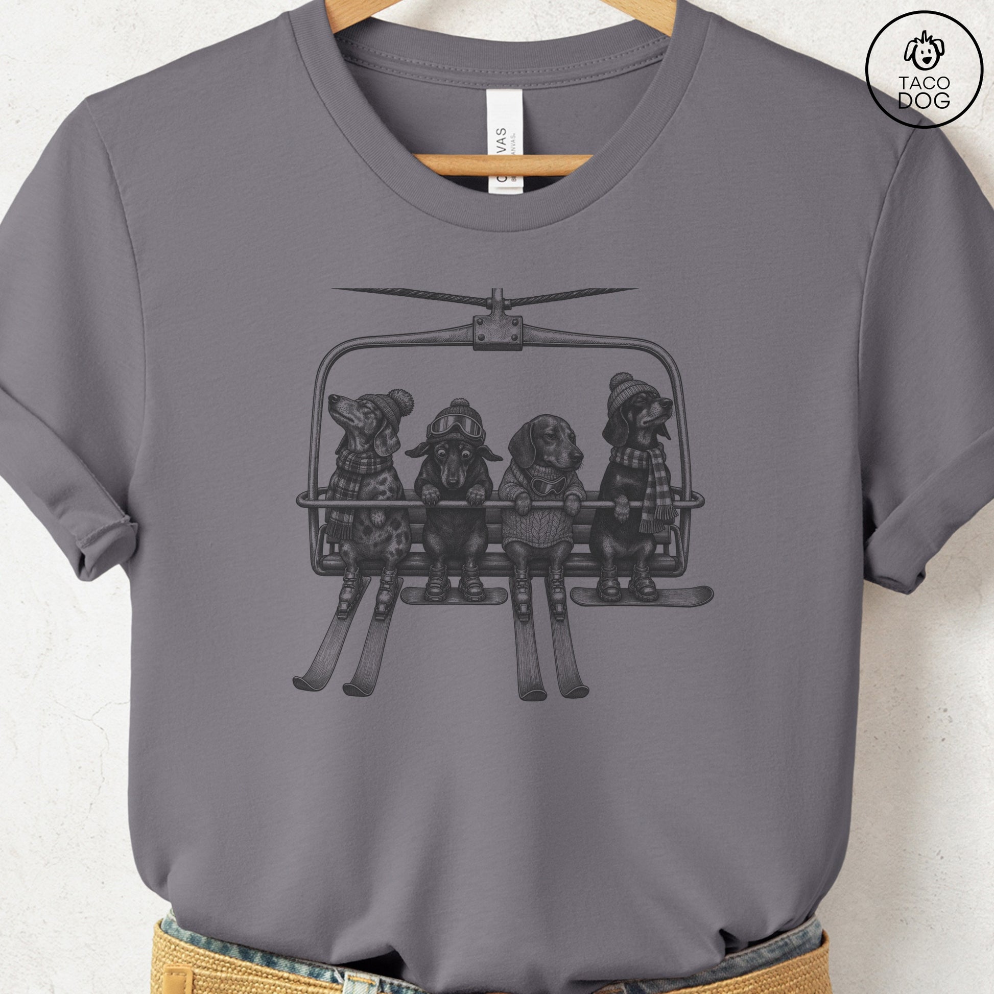 Dachshund Chair Lift T-Shirt Storm Taco-Dog
