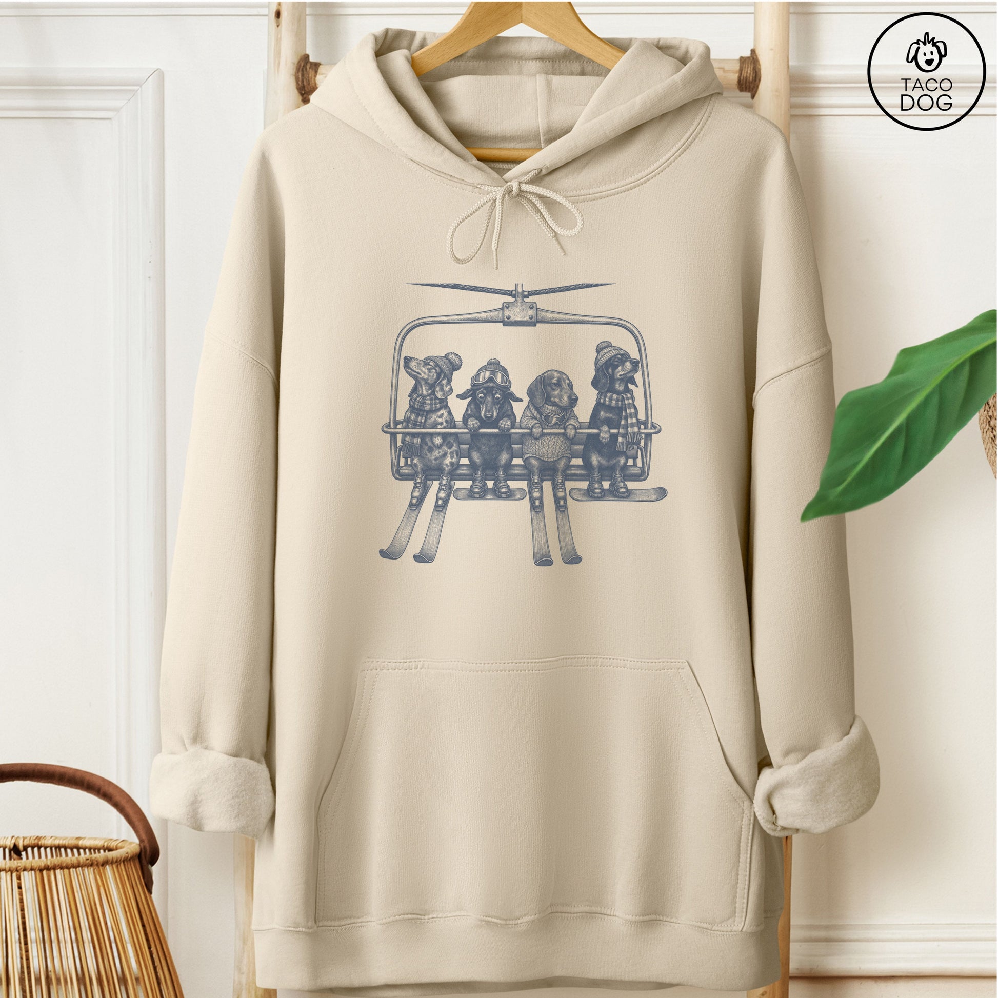 Dachshund Chair Lift Hoodie Sand Taco-Dog