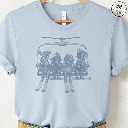 Dachshund Chair Lift T-Shirt Light Blue Taco-Dog