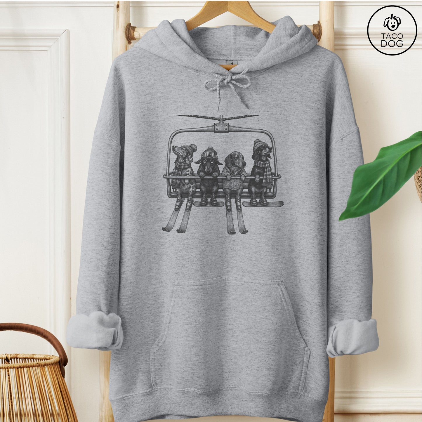 Dachshund Chair Lift Hoodie Graphite Heather Taco-Dog