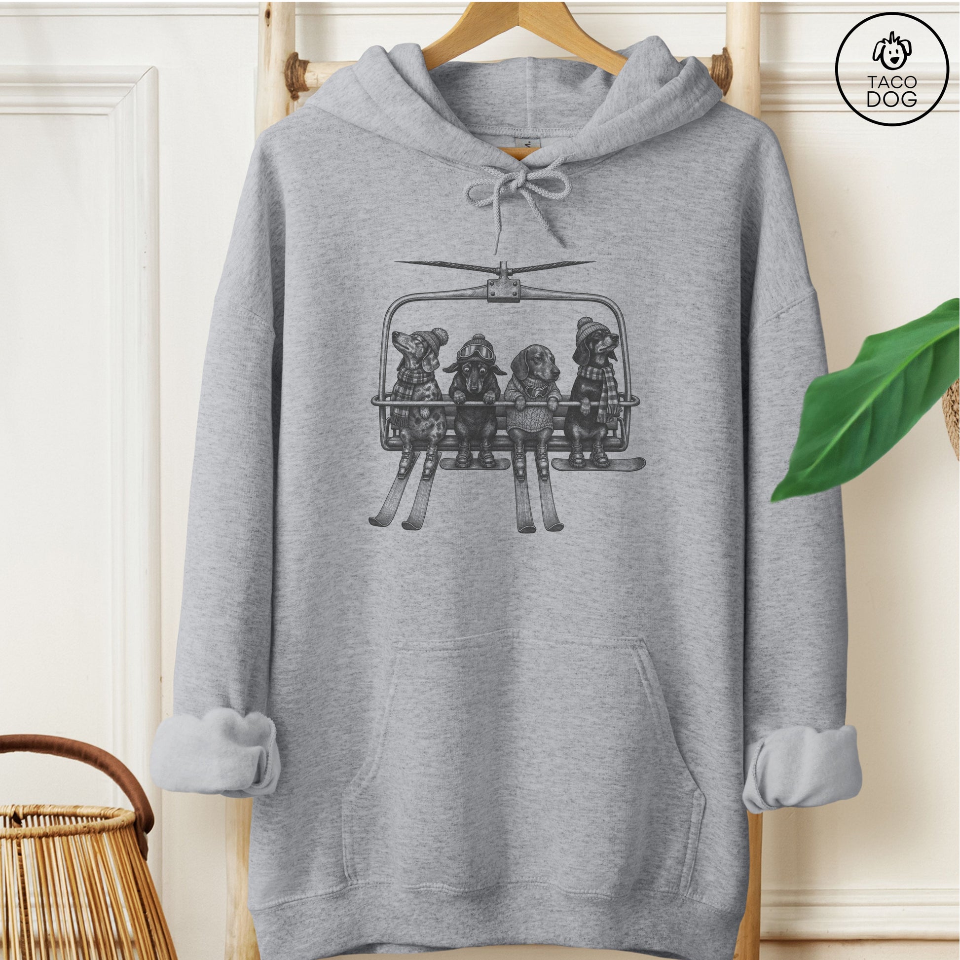 Dachshund Chair Lift Hoodie Graphite Heather Taco-Dog