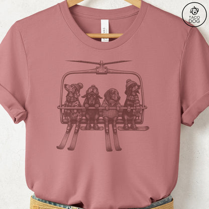Dachshund Chair Lift T-Shirt Heather Mauve Taco-Dog