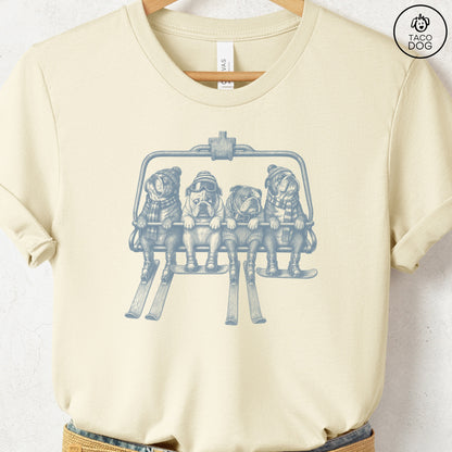 English Bulldog Chair Lift T-Shirt Natural Taco-Dog