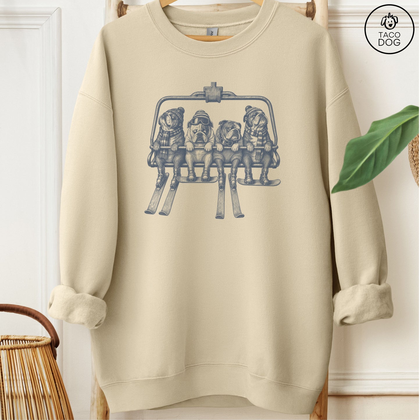 English Bulldog Chair Lift Sweatshirt Sand Taco-Dog