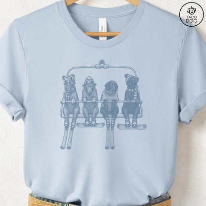 Flat-Coated Retriever Chair Lift T-Shirt Light Blue Taco-Dog
