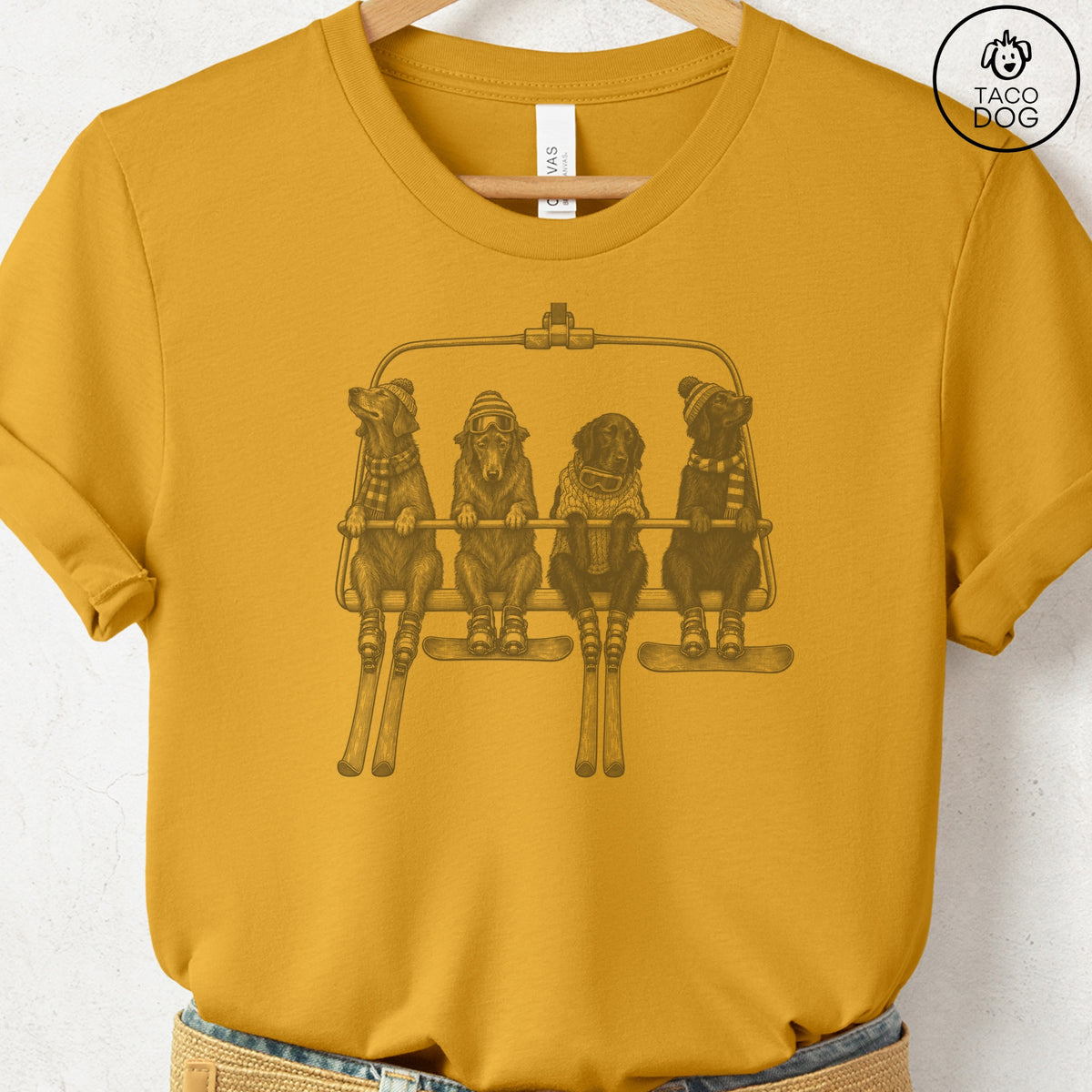 Flat-Coated Retriever Chair Lift T-Shirt Mustard Taco-Dog