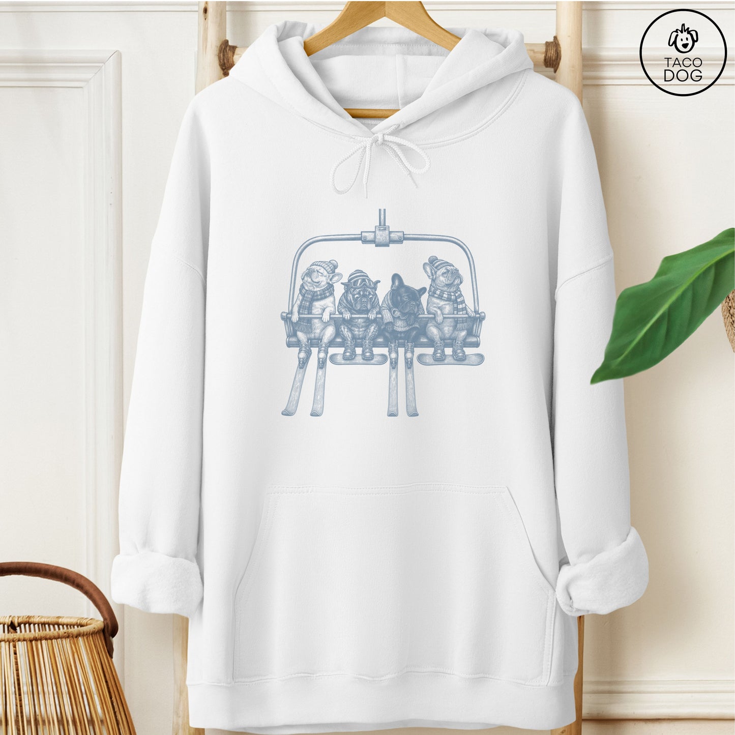 French Bulldog Frenchie Chair Lift Hoodie White Taco-Dog