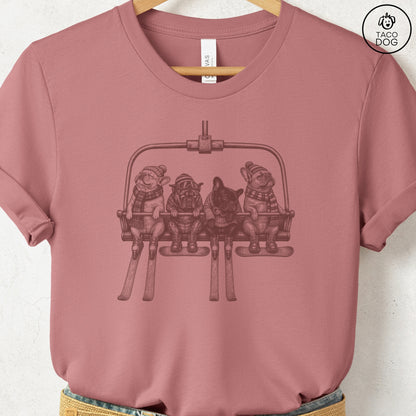 French Bulldog Frenchie Chair Lift T-Shirt Heather Mauve Taco-Dog