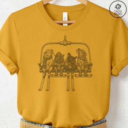French Bulldog Frenchie Chair Lift T-Shirt Mustard Taco-Dog