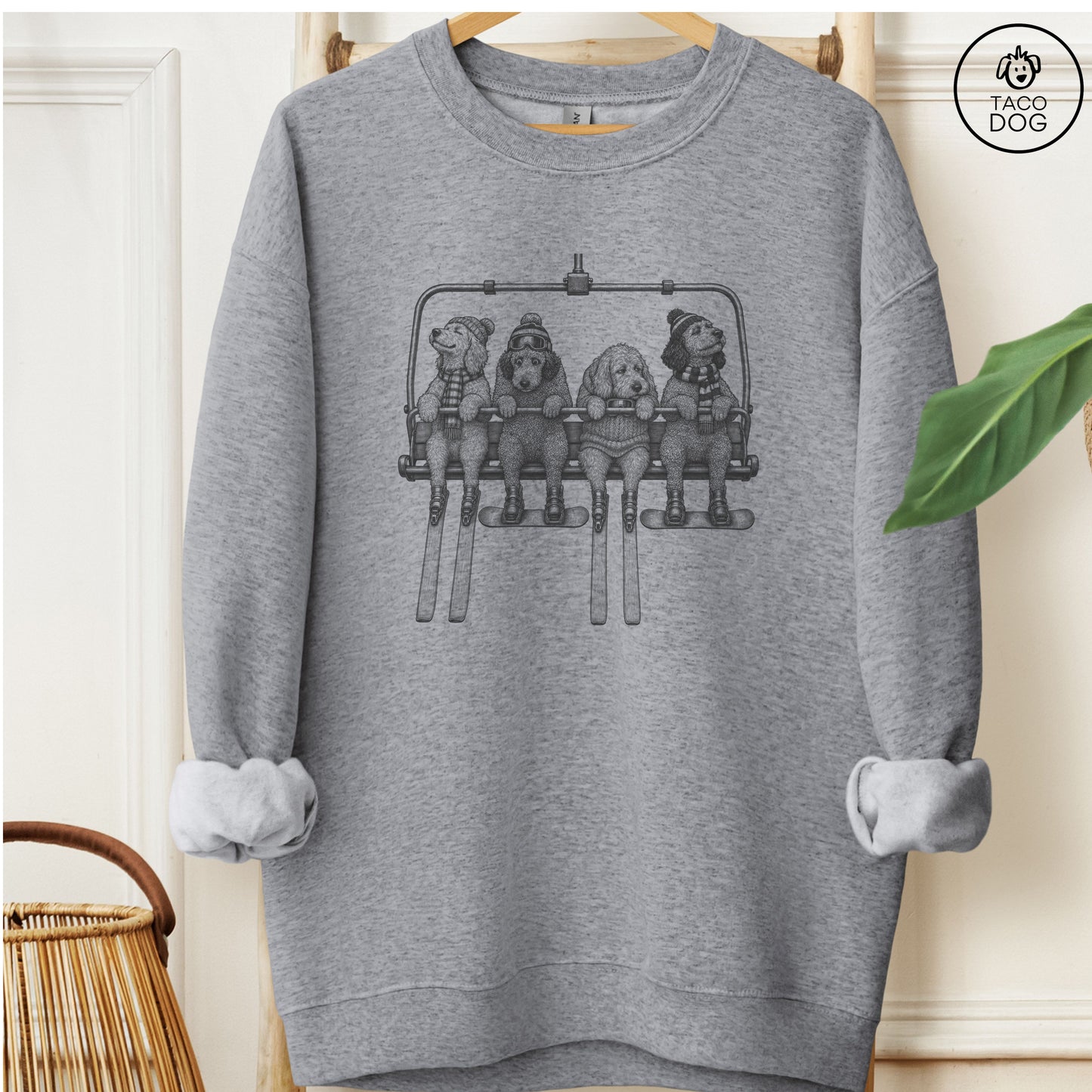 Doodle Chair Lift Sweatshirt Graphite Heather Taco-Dog