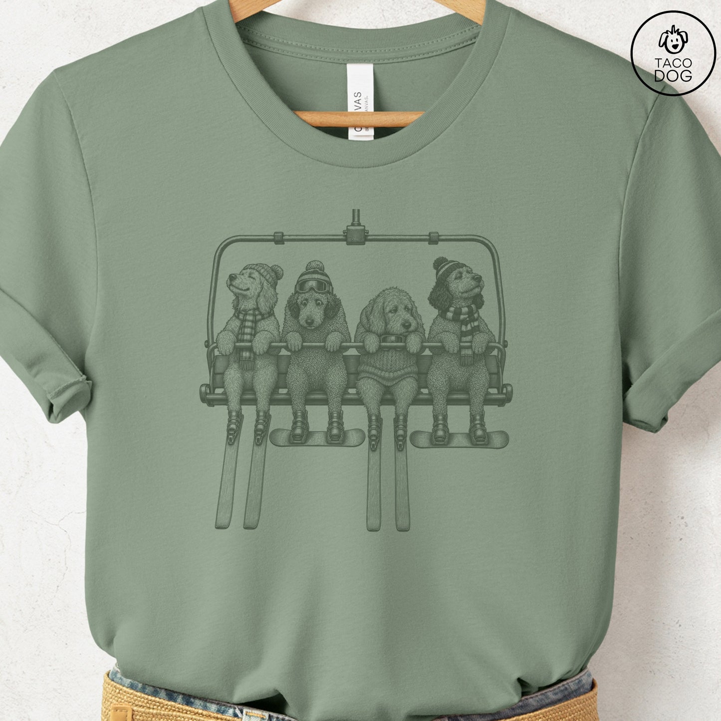 Doodle Chair Lift T-Shirt Sage Taco-Dog