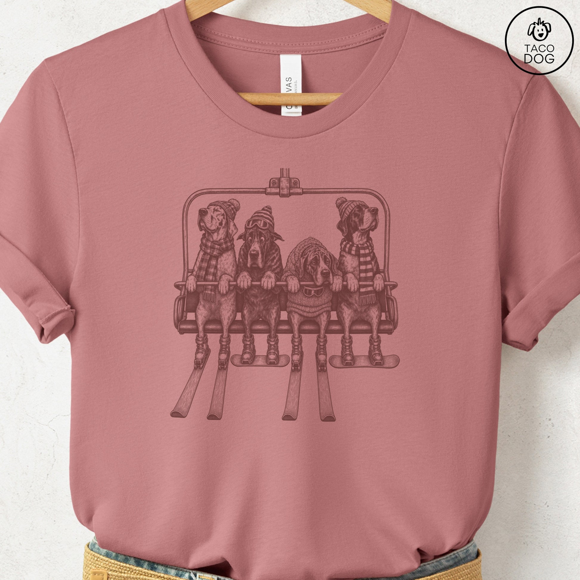 Great Dane Chair Lift T-Shirt Heather Mauve Taco-Dog