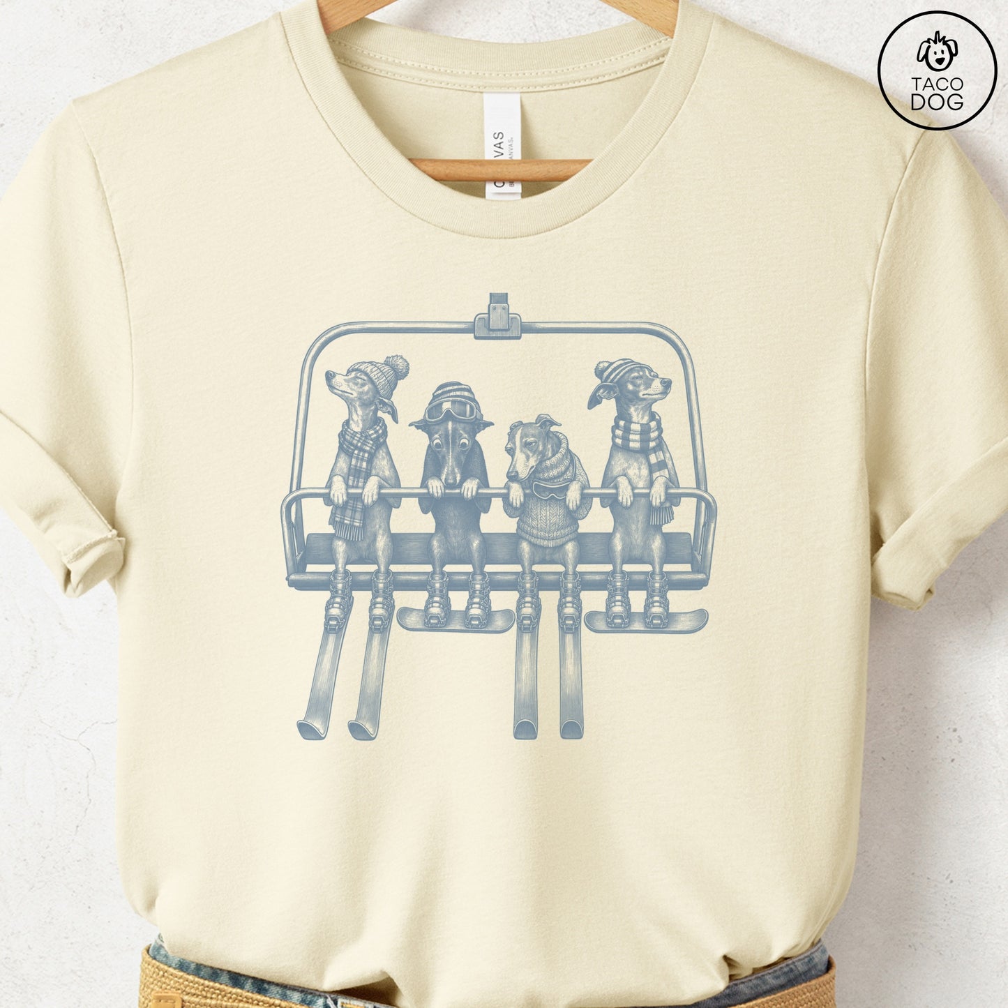 Italian Greyhound Whippet Chair Lift T-Shirt Natural Taco-Dog