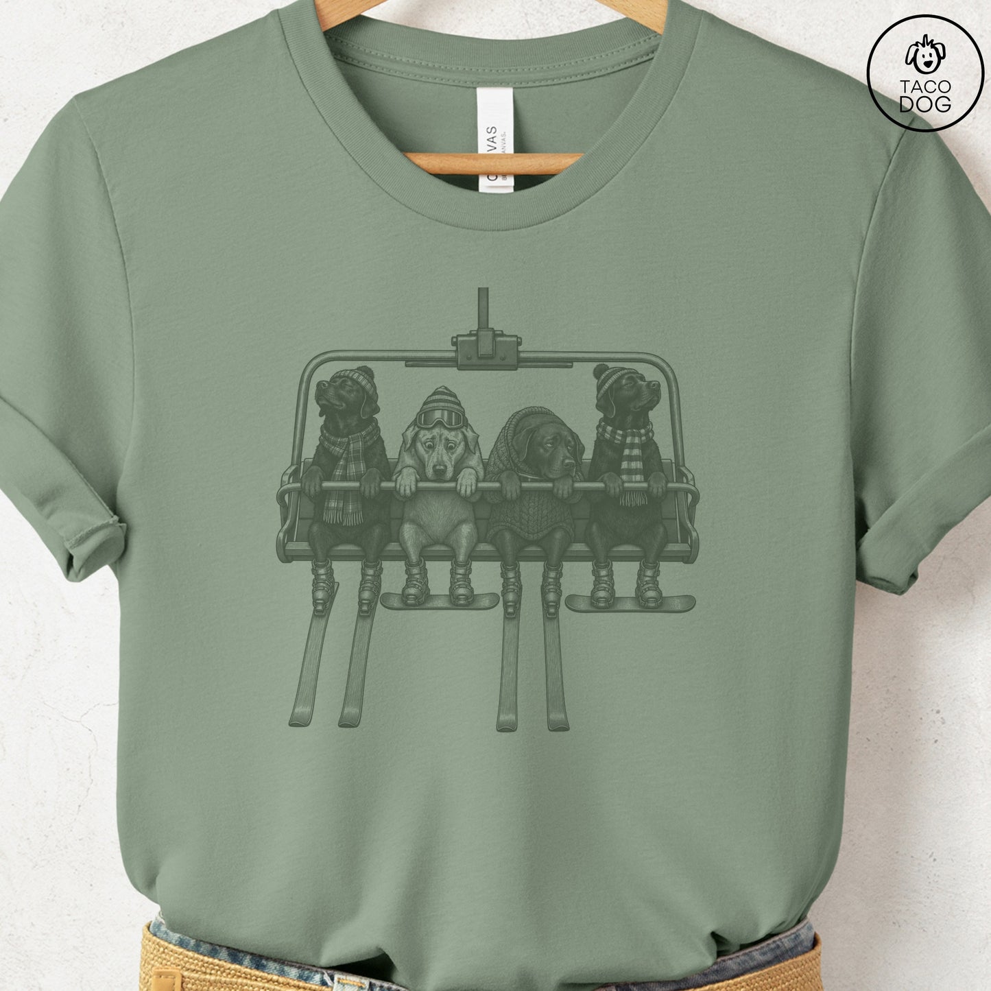 Labrador Chair Lift T-Shirt Sage Taco-Dog