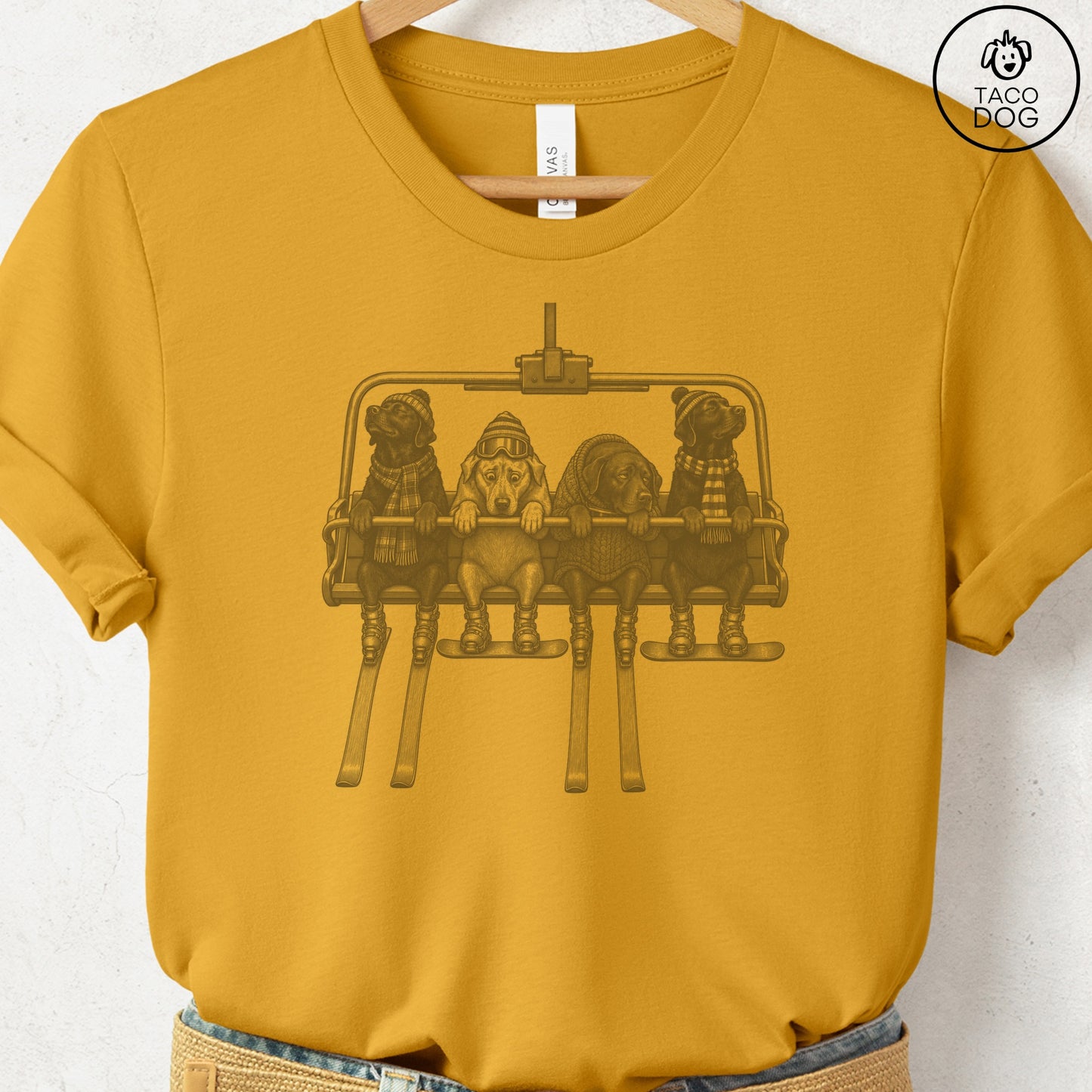 Labrador Chair Lift T-Shirt Mustard Taco-Dog
