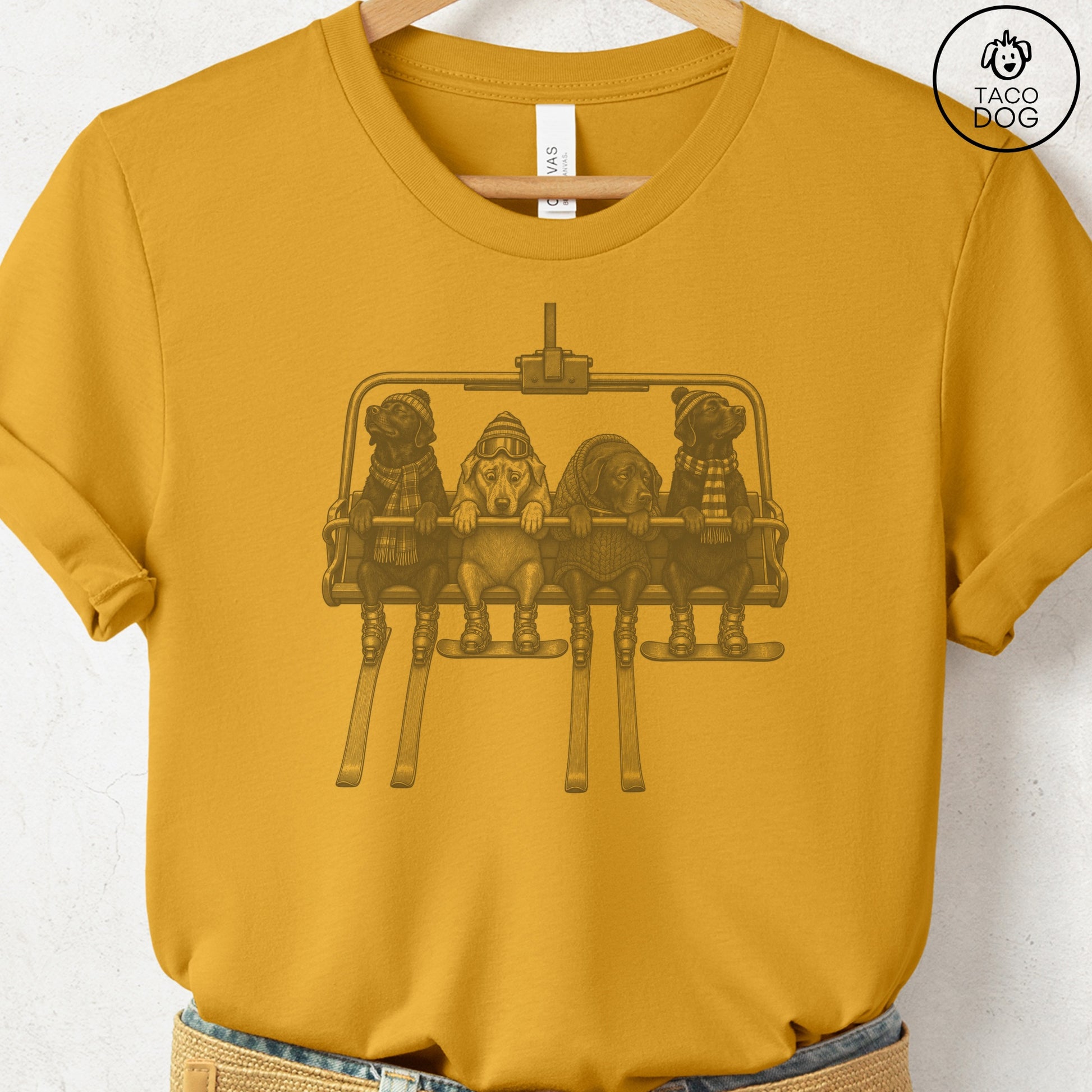 Labrador Chair Lift T-Shirt Mustard Taco-Dog