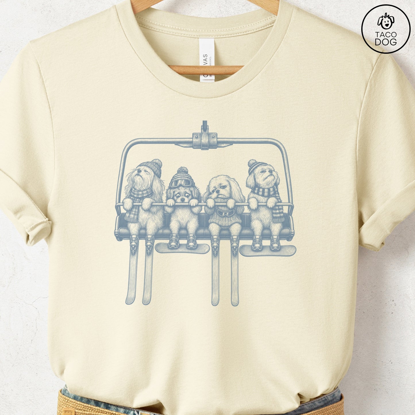 Maltese Chair Lift T-Shirt Natural Taco-Dog