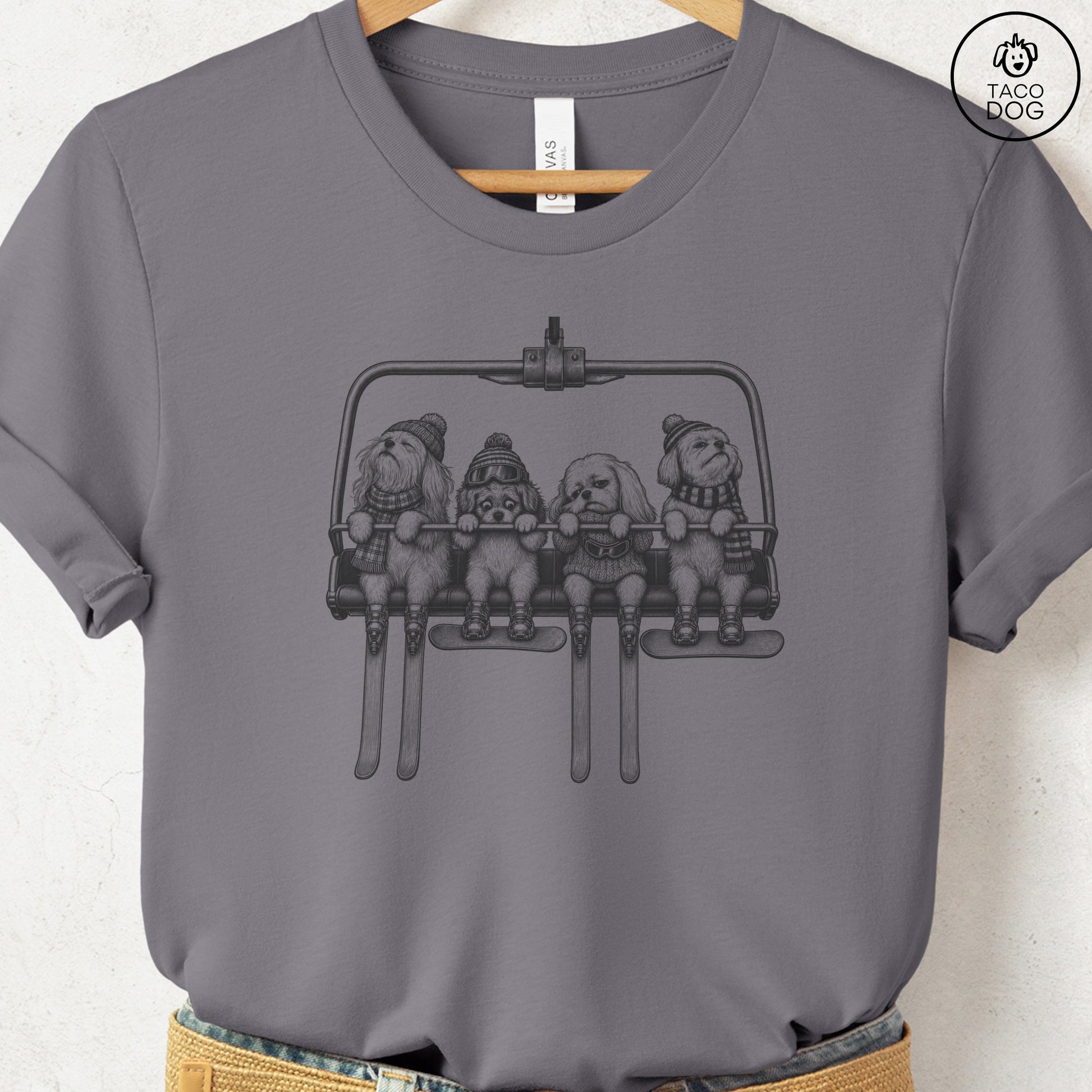 Maltese Chair Lift T-Shirt Storm Taco-Dog