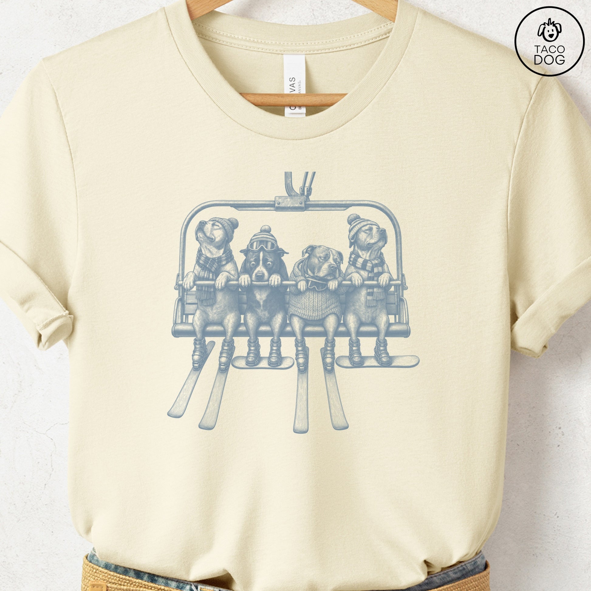 Pitbull Chair Lift T-Shirt Natural Taco-Dog
