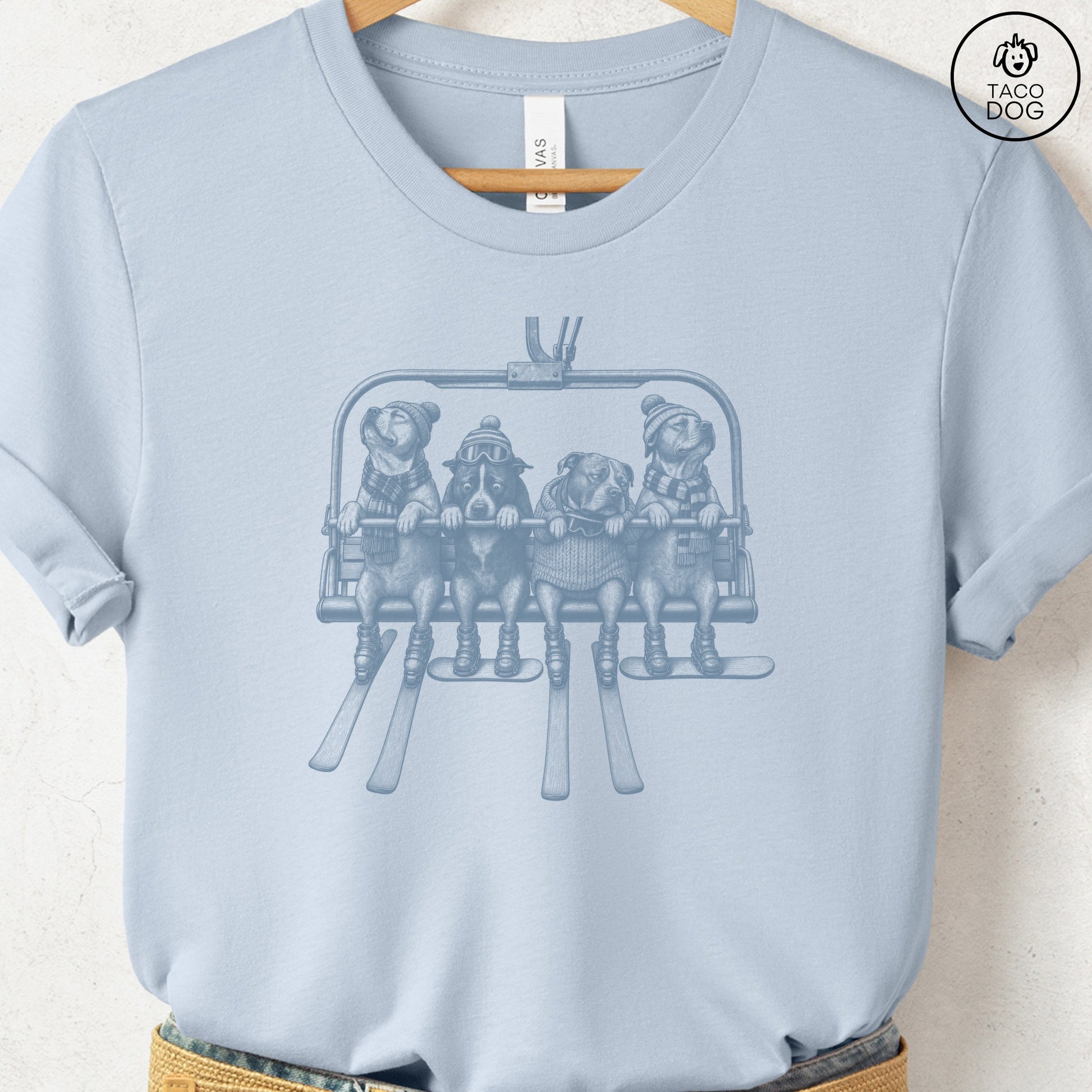 Pitbull Chair Lift T-Shirt Light Blue Taco-Dog