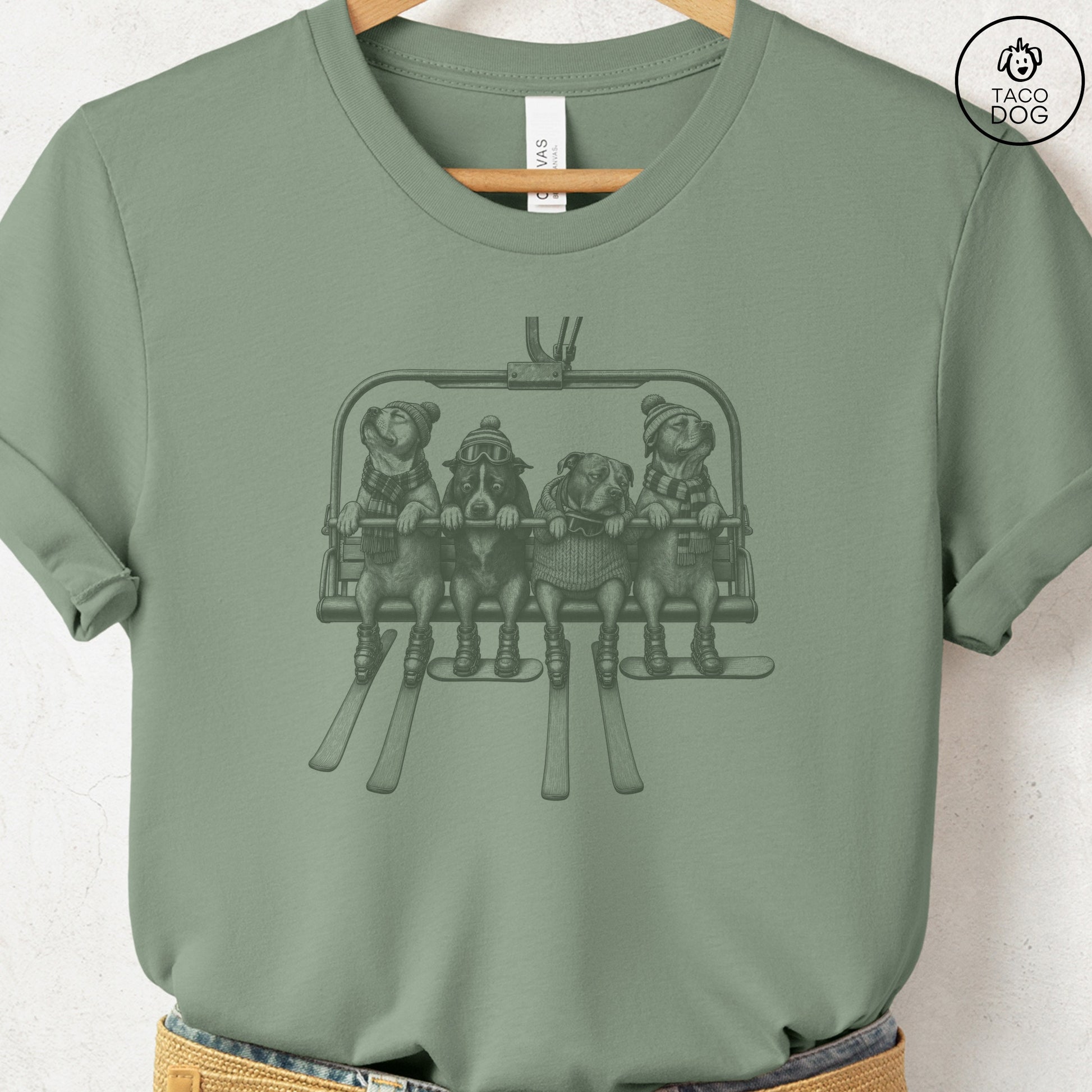 Pitbull Chair Lift T-Shirt Sage Taco-Dog