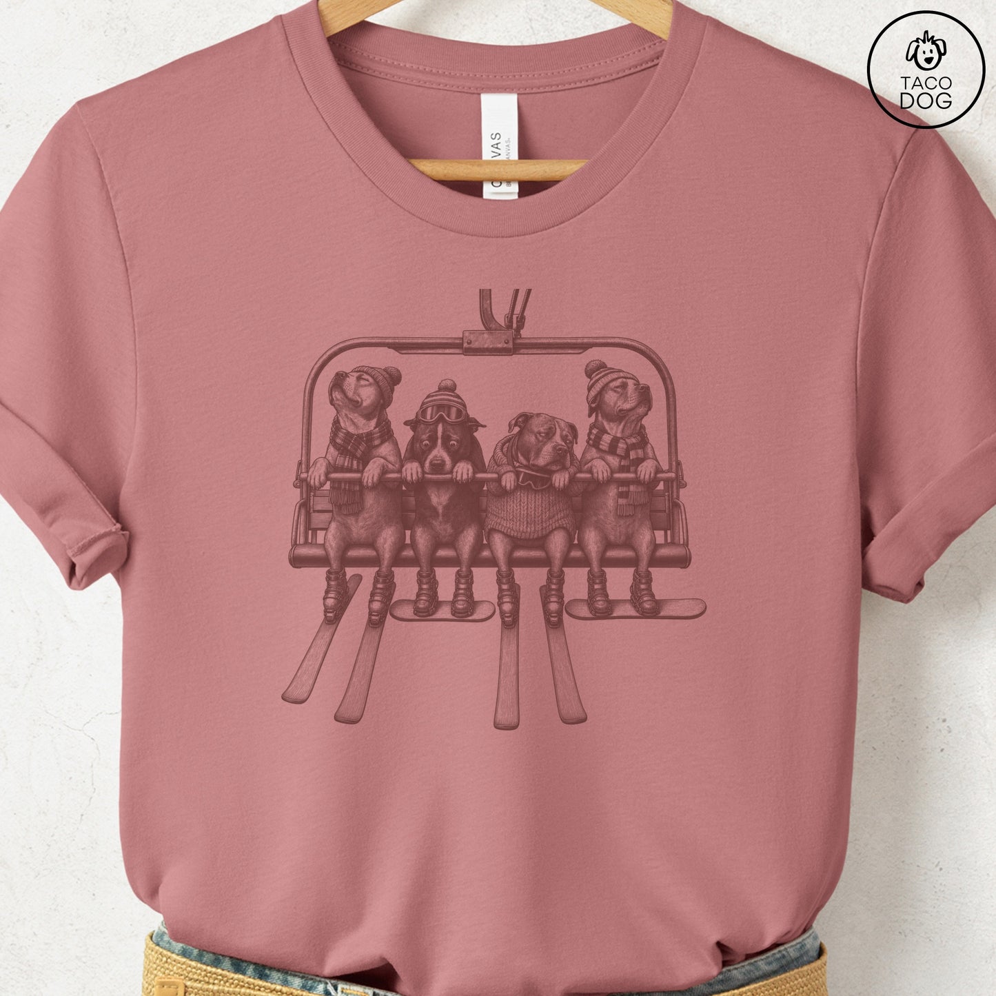 Pitbull Chair Lift T-Shirt Heather Mauve Taco-Dog