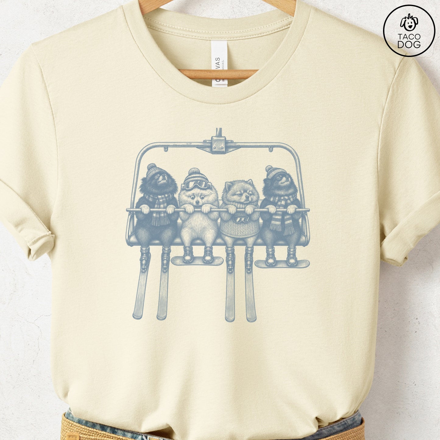 Pomeranian Chair Lift T-Shirt Natural Taco-Dog