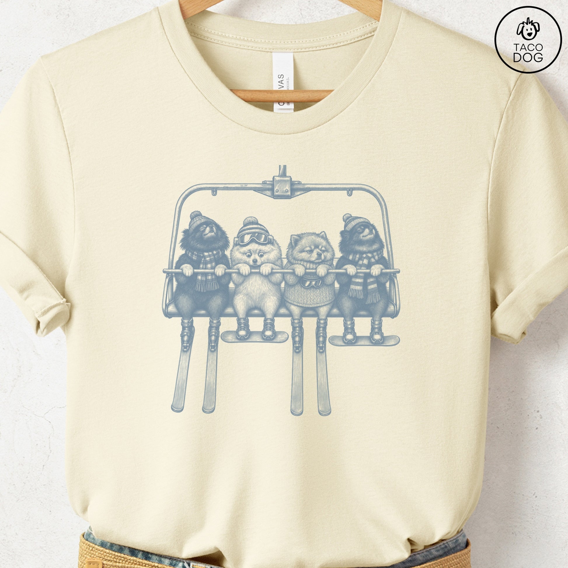 Pomeranian Chair Lift T-Shirt Natural Taco-Dog